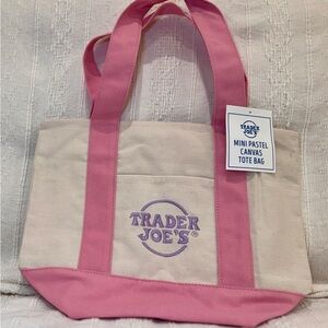 Trader Joe's Mini Canvas Tote Bag in Pink & Cream